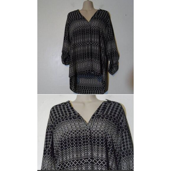 Banana Republic Shirt Ladies Extra Small Black White 3/4 Sleeve READ MEASUREMENT - Picture 3 of 9